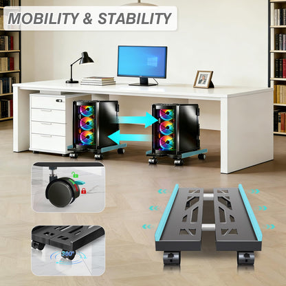 Hmfmdy CPU Stand for PC, Desktop Computer Tower Stand, Adjustable CPU Holder, Universal Mobile PC Stand with Rolling Lockable Castors