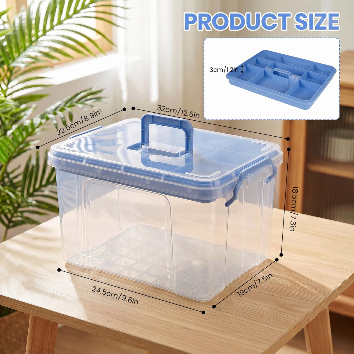 Stidyzo Medicine Storage Box, 2-Layer Medicine Organiser with Lid, Blue