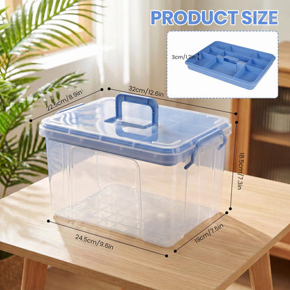 Stidyzo Medicine Storage Box, 2-Layer Medicine Organiser with Lid, Blue