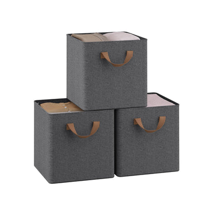 WOLTU Storage Boxes Set of 3, Storage Baskets, Folding Wardrobe Cube Boxes, with Handle and Metal Frame, for Living Room/Bedroom/Study, Linen