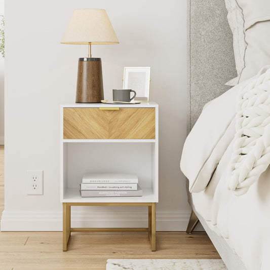 HEYZOEY? Bedside Table with Drawer and Large Shelf, 40cm Wide Nightstand, Modern Bedside Cabinet Table for Bedroom, Living Room, Office (40 x 30 x 60