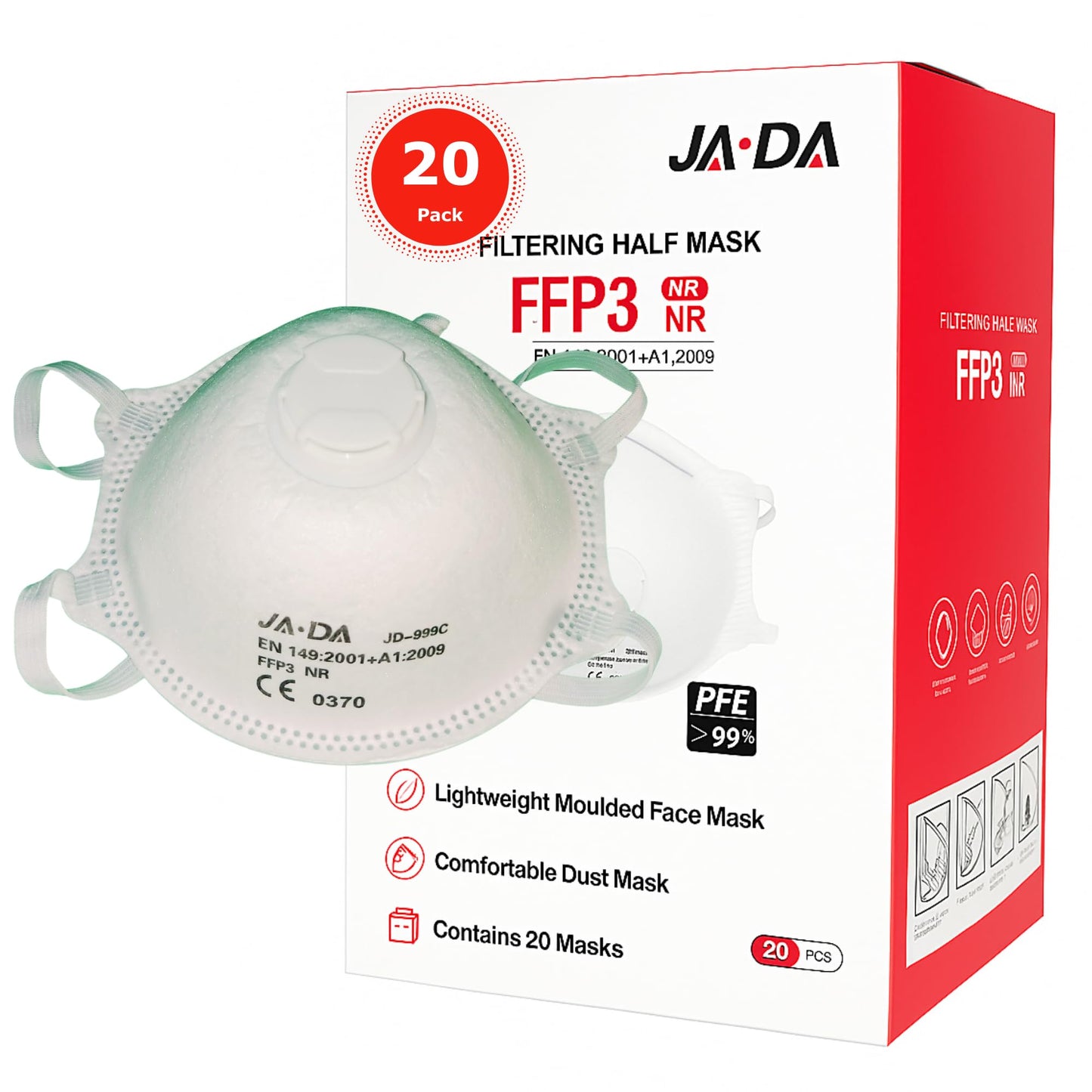 Spanner In The Works - FFP3 Mask Moulded Disposable Face Masks (Box of 20) Dust Mask - Suitable Sanding - Construction - Building - DIY - Industrial