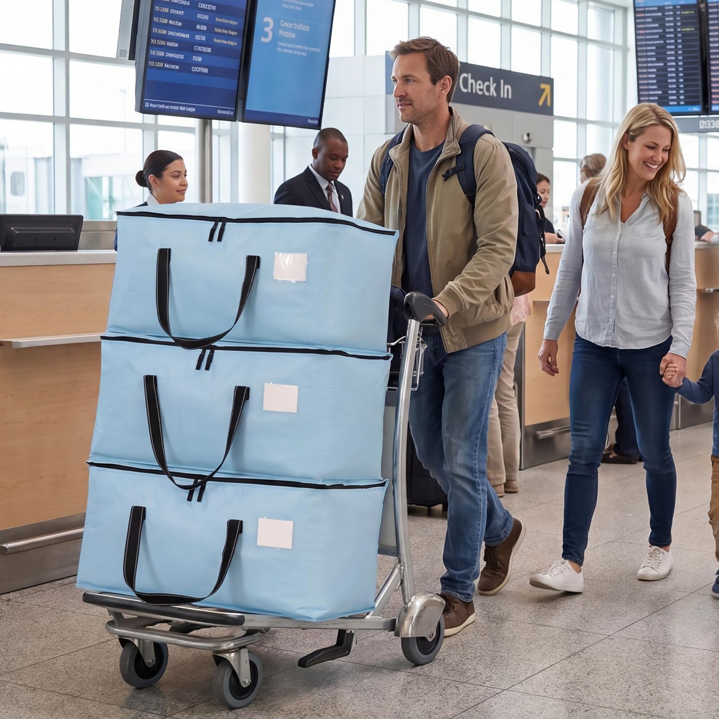 Dntorx 4 Pack 90L Moving Bags,Waterproof Moving Boxes with Zips,Light Blue