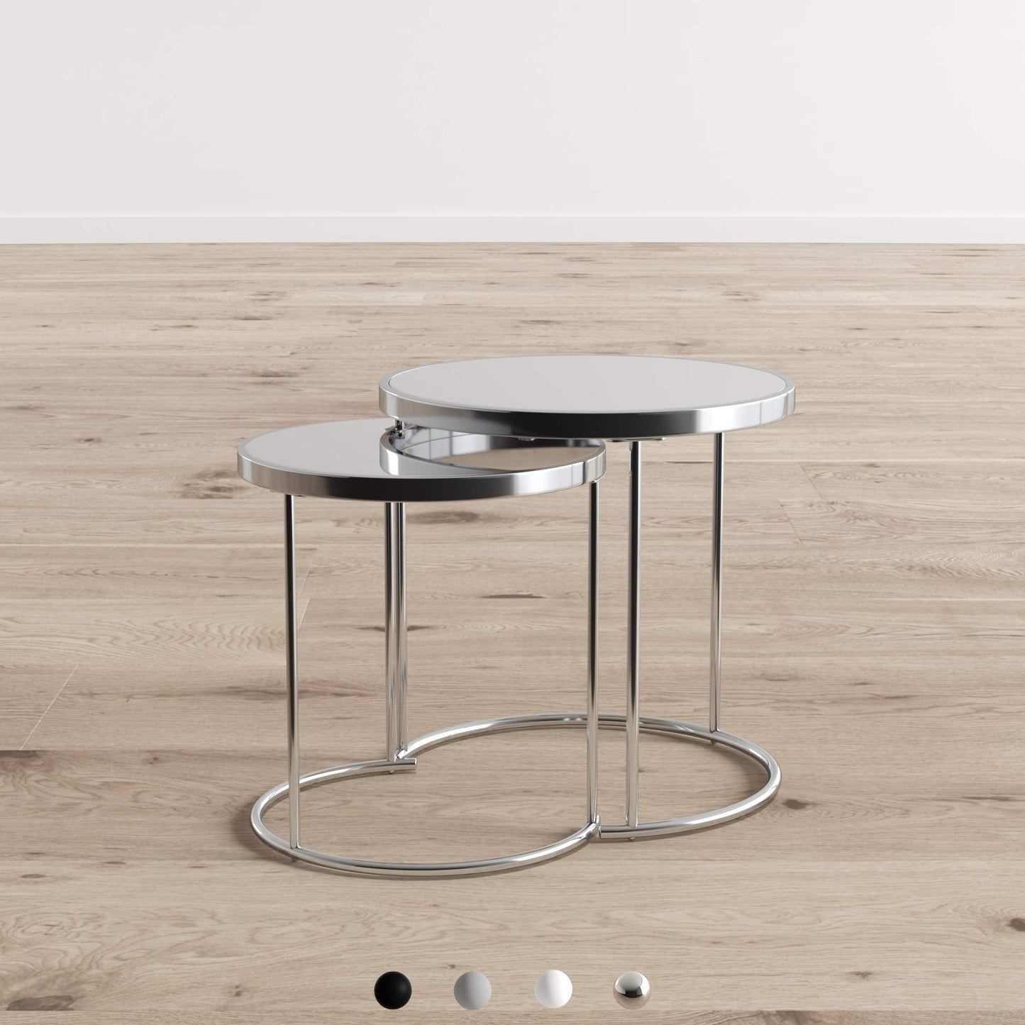 ASPECT Visio Set of 2 Round Nesting Table Top Frame, Mirror/Chrome, 50x50x50 cm, GNT09CH/MR