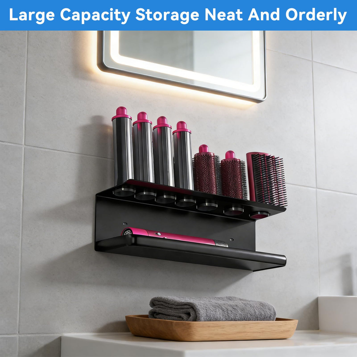 Rankomu Hair Dryer Holder Wall Mount for Dyson Airwrap – No Drill Adhesive Holder for Hair Straightener, Curling Iron & Styler Accessories