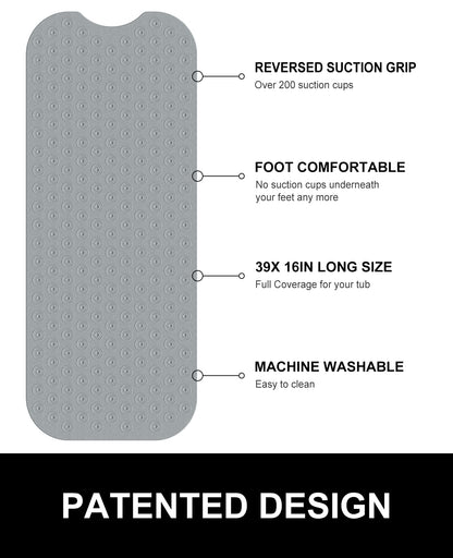 Yolife No Suction Cup Bath Mat: 40x100CM Extra Long Bathmat│Perfect for Refinished Bathtub Mat│Made of Nature Rubber│a Blessing for the Elderly and