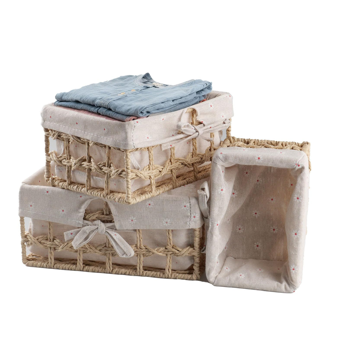 KiKiHong Set of 3 Boho Storage Baskets,Bathroom Basket with Linings