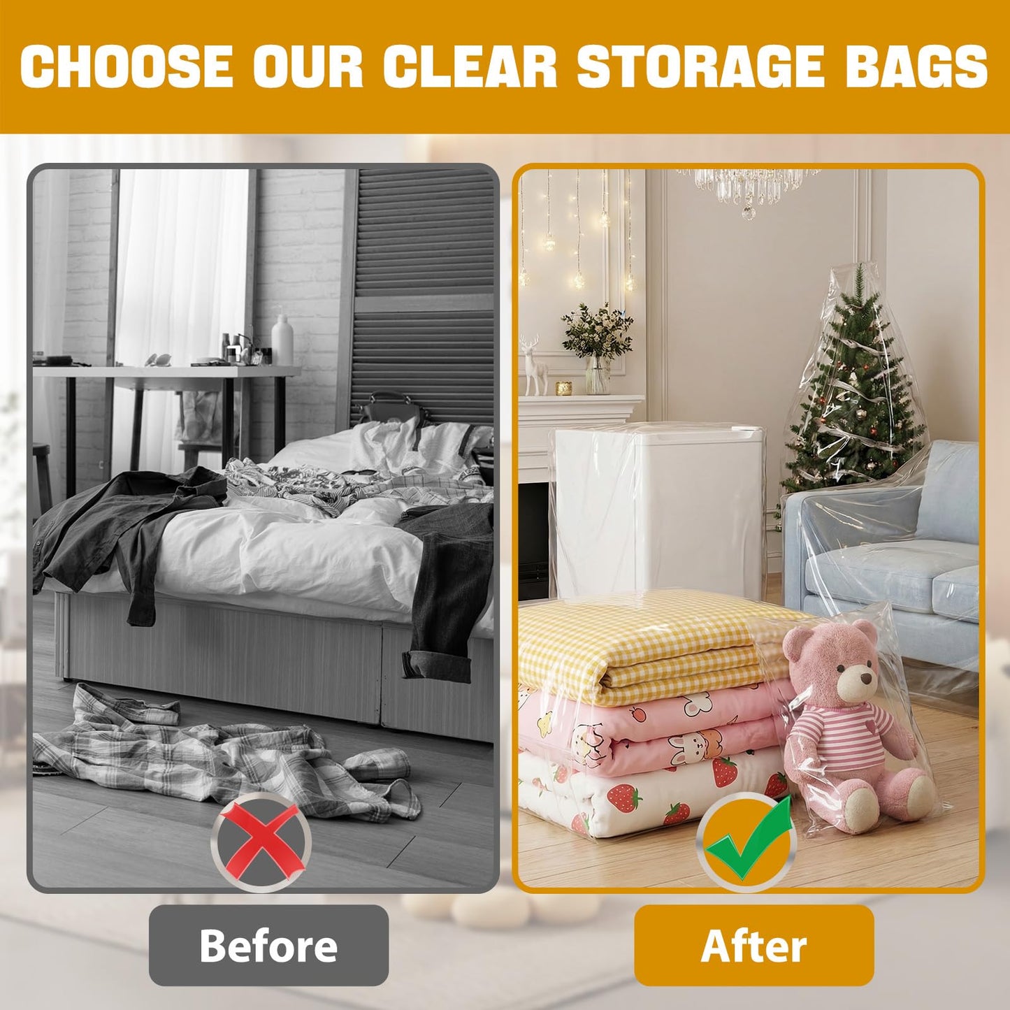 5 Pcs Extra Large Clear Plastic Storage Bags 130x150cm for Clothes