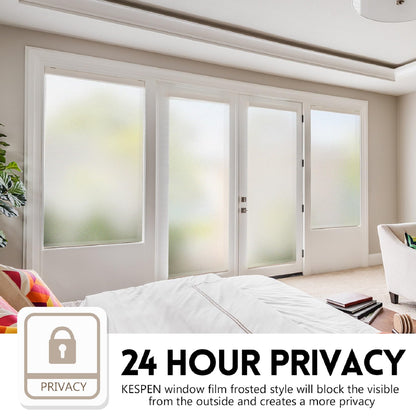 KESPEN Frosted Window Film Privacy, Total Privacy Film For Glass Windows, No Glue Anti UV Static Cling Heat Blocking Film, 75 X 400 cm