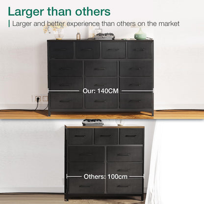 Coleshome Large Chest of Drawers Bedroom, 13 Large Fabric Drawers, Black