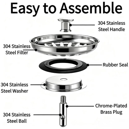 InYoHui 2 Pack Kitchen Sink Plug Strainer Stainless Steel 80mm UK Sinks