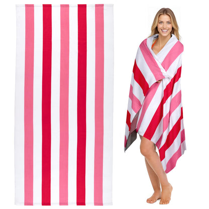 Ouxiaobai Large Oversized Beach Towel - Microfiber Sand Free 35 x 70 Inch Quick Dry Lightweight Pool Towel for Adults, Thin Striped Swim Towel (Pink)