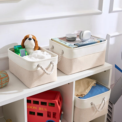 Mangata Small Storage Box, Thickened Fabric Storage Basket with Handles for Shelves Toy (S, 3 Pack)
