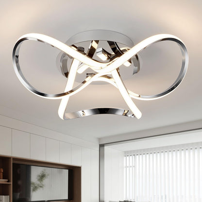 AUROLITE AL1015D Contemporary LED Chrome Semi Flush Ceiling Light, 12W 2200LM, Dimmable, 3000K Warm White, Modern Swirl Design, Ideal for Lounge,