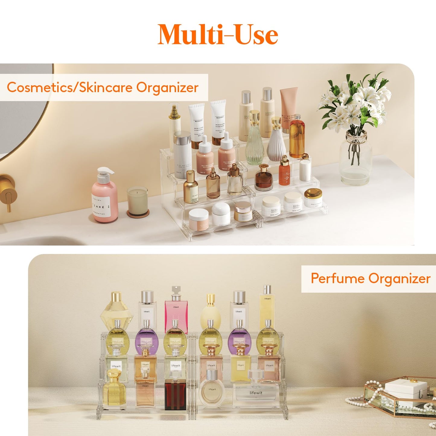 Lifewit Perfume Stand Organiser, 4 Tier Clear Plastic Fragrance Storage for Vanity, Makeup Cosmetics Skincare Aftershave Holder Desktop