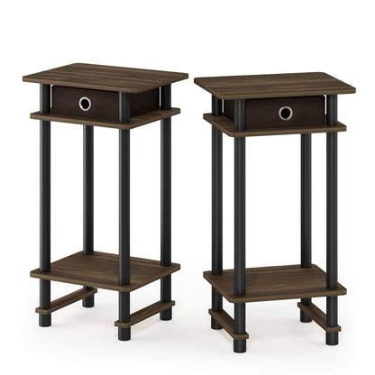 Furinno TURN-N-TUBE Side Table Set of 2, 3-Tier End Table with Storage Bin, Open Shelf Night Stand, Bedside Table, for Living Room, Bedroom