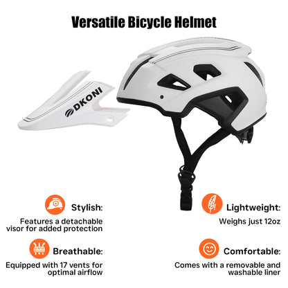 DKONI MTB Mountain Bike Helmet for Youth and Adults, Unisex, Lightweight, Adjustable Fit 54-61cm, Removable Visor and Liners, 17 Large Air Vents