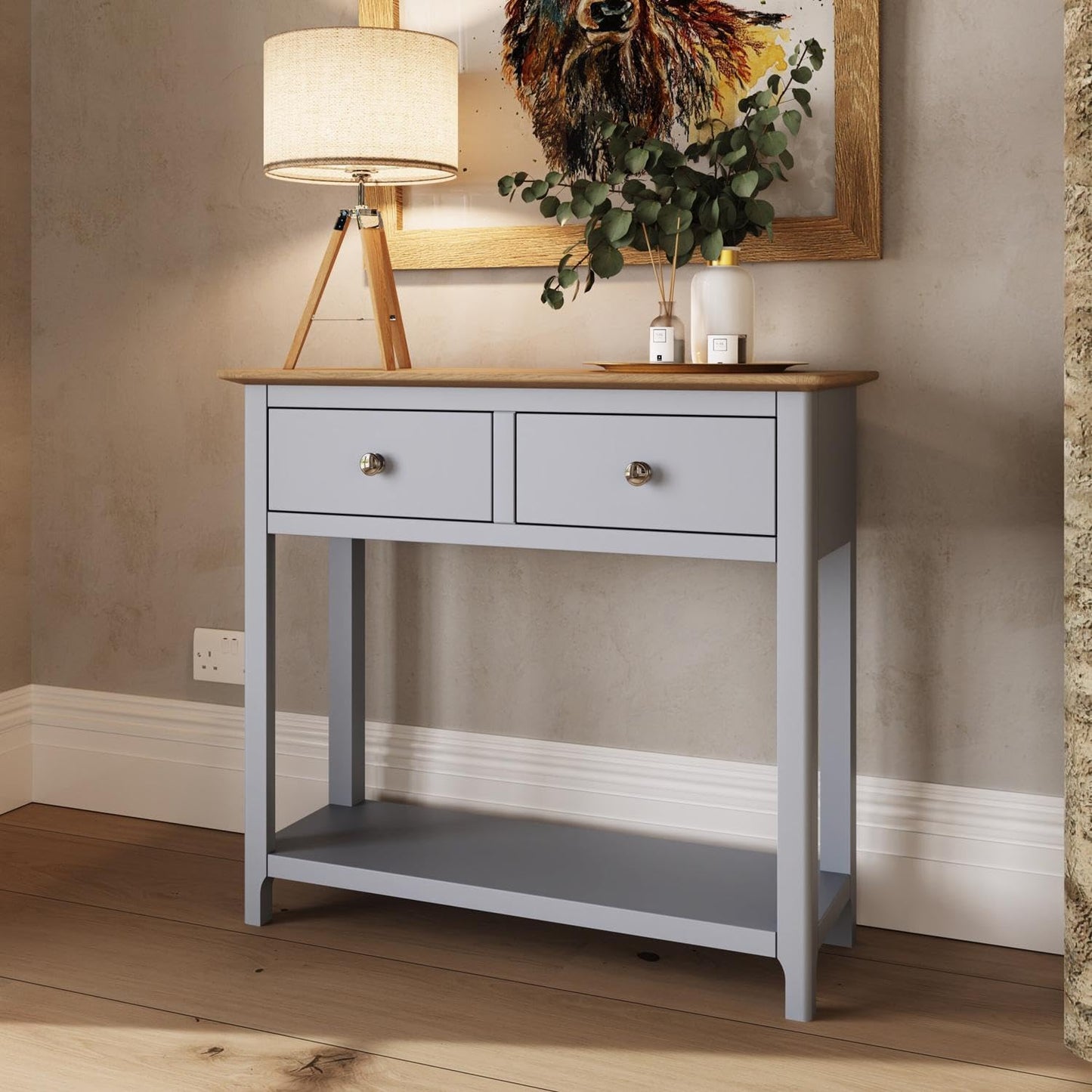 FWStyle Dove Grey 2 Drawer Console Table - H76 x W85 x D30cm