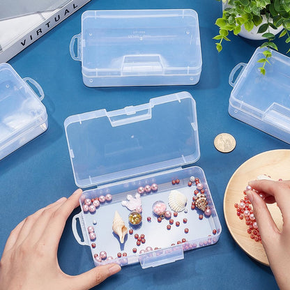 BENECREAT 4 Pack 16x9x4cm Large Clear Plastic Box Container Clear Storage Organizer with Hinged Lid for Small Craft Accessories Office Supplies Clips