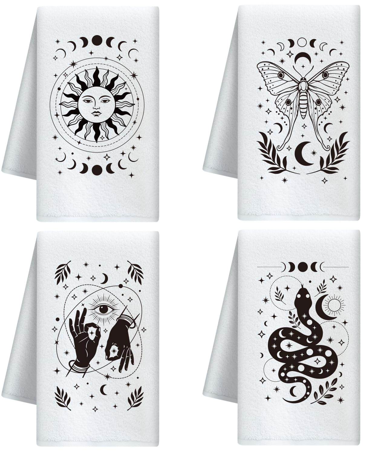 CUTHOLLOW Divination Element Decorative Kitchen Towels Set of 4, 60x40cm Soft Absorbent Microfiber Dish Towel for Tea Coffee Bar Home, Best Gift for