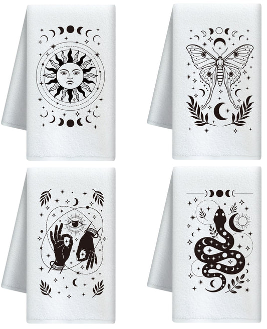 CUTHOLLOW Divination Element Decorative Kitchen Towels Set of 4, 60x40cm Soft Absorbent Microfiber Dish Towel for Tea Coffee Bar Home, Best Gift for