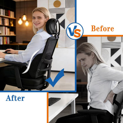 Seat Cushion & Lumbar Support Pillow, Memory Foam Coccyx Cushion for Tailbone Pain Sciatica Hemorrhoid Bum Lower Back Pain Relief