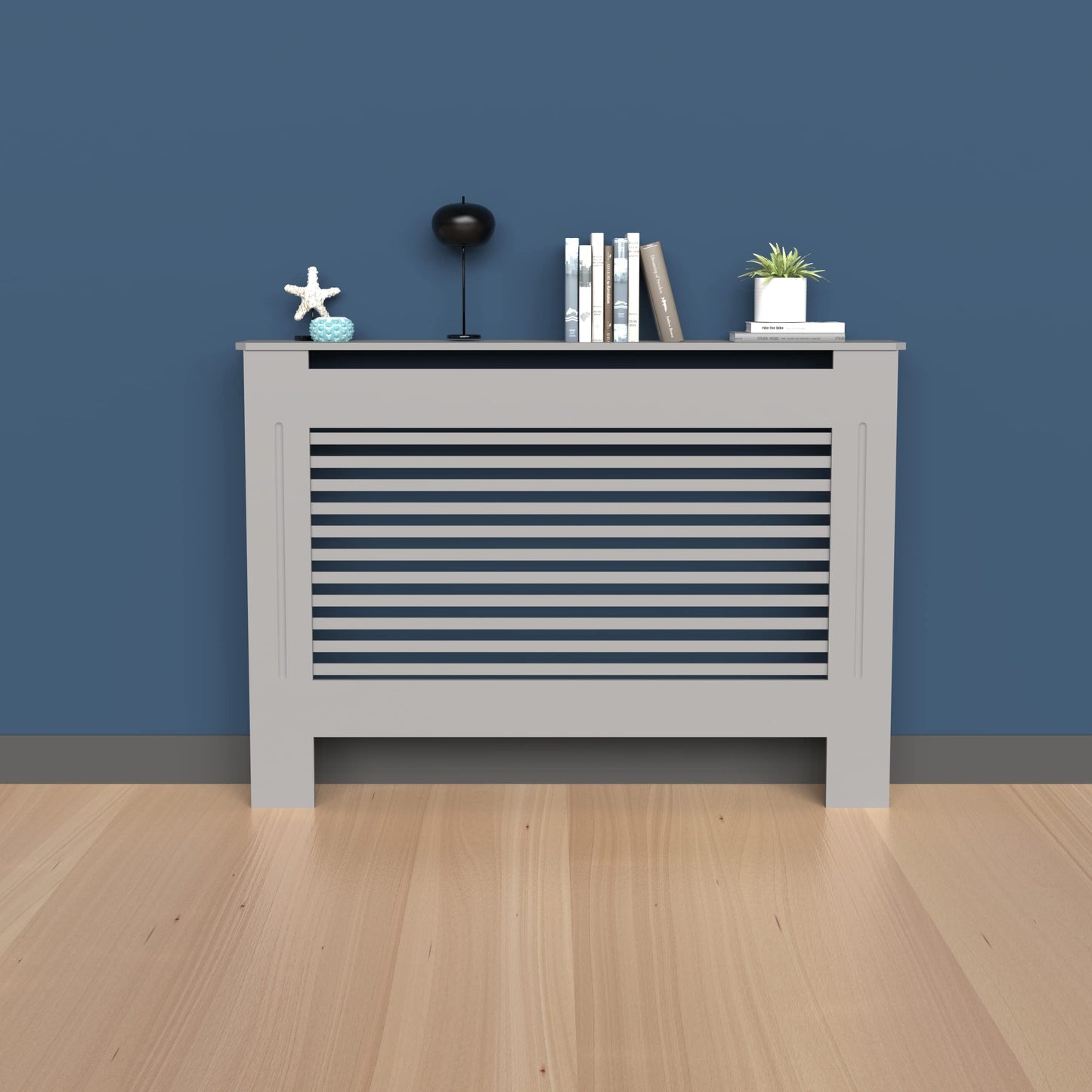 FATIVO High Radiator Cover Wood Cabinet: 92cm Height Grey Medium Heater Covers Horizontal Slat Internal Heights 90cm Tall Radiator Shelf Thicken MDF