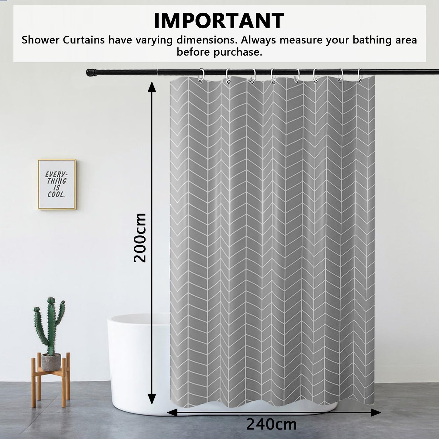 KAIMEIYU Shower Curtain Polyester Bath Curtains Heavy Duty with 12 Hooks Bathroom Curtain Washable Waterproof for Bathtub and Bathroom 240 x 200 cm