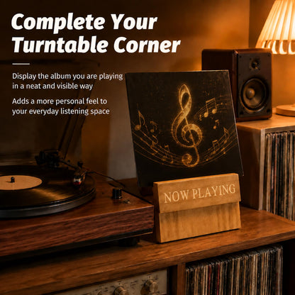 PAXQNVTR Now Playing Vinyl Stand, Wooden LP Record Display Holder for Turntable Setup, Brown Album Cover Stand for Vinyl Lovers