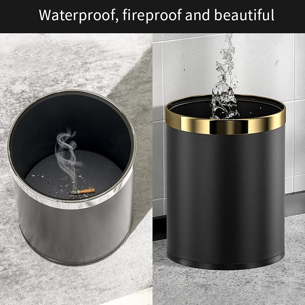 LEASYLIFE 10L/2.6GAL stainless steel trash bin,open top office wastebasket,small waste bin for office,bathroom,bedroom,hotel (black)