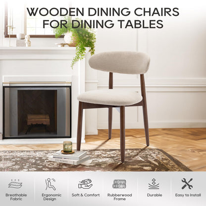 COLAMY Modern Dining Chairs Set with Wooden Legs – Upholstered Fabric Dining Room Chairs with Curved Backrest, Soft Cushion Seat