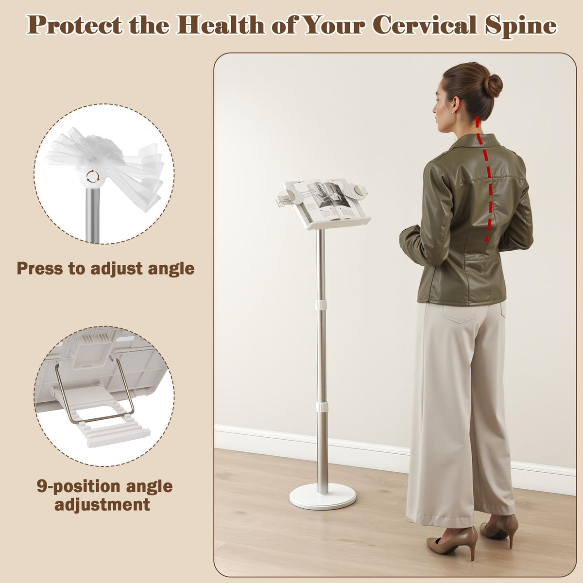 lesolar Lectern Podium Stand & Book Stand 2 in 1 Adjustable 63~130cm Portable Standing Desk Table Steady Book Stand with Paper Clips