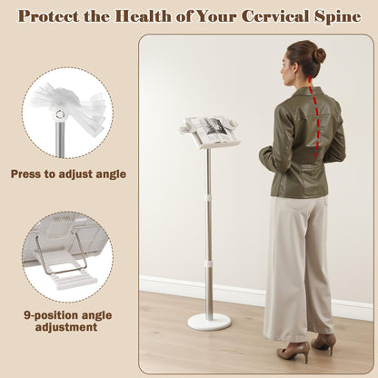 lesolar Lectern Podium Stand & Book Stand 2 in 1 Adjustable 63~130cm Portable Standing Desk Table Steady Book Stand with Paper Clips
