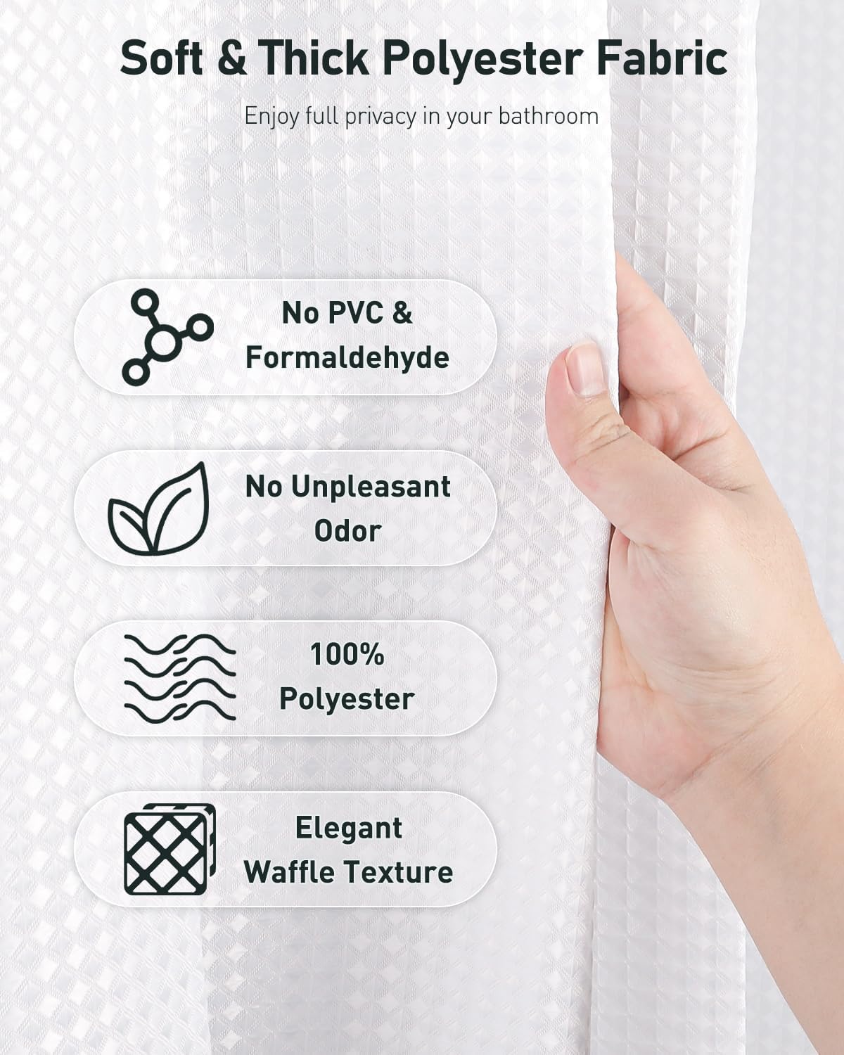 Uniclife White Waffle Shower Curtain 180x180cm Waterproof