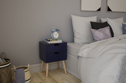 GFW Nyborg Scandinavian Style 2 Drawer Bedside Cabinet with Pine Wooden Legs,30D x 40W x 56H cm, Wood, Nightshadow Blue, 40 x 56 x 30 cm