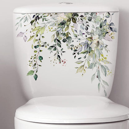 Green Plant Leaves Flowers Toilet Seat Lid Stickers Self-Adhesive Bathroom Stickers Green Leaf Floral Decals DIY Removable Waterproof Toilet Sticker