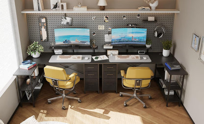 Xyphren Corner Computer Desk with Drawers, 140x80cm Reversible L Shaped Desk with Power Outlet, Home Office Desk with Monitor Stand and PC Stand