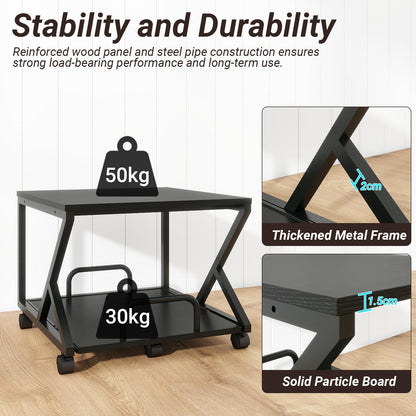 PUNCIA 50x50cm 2-Tier Printer Stand with Pull Out Shelf Black