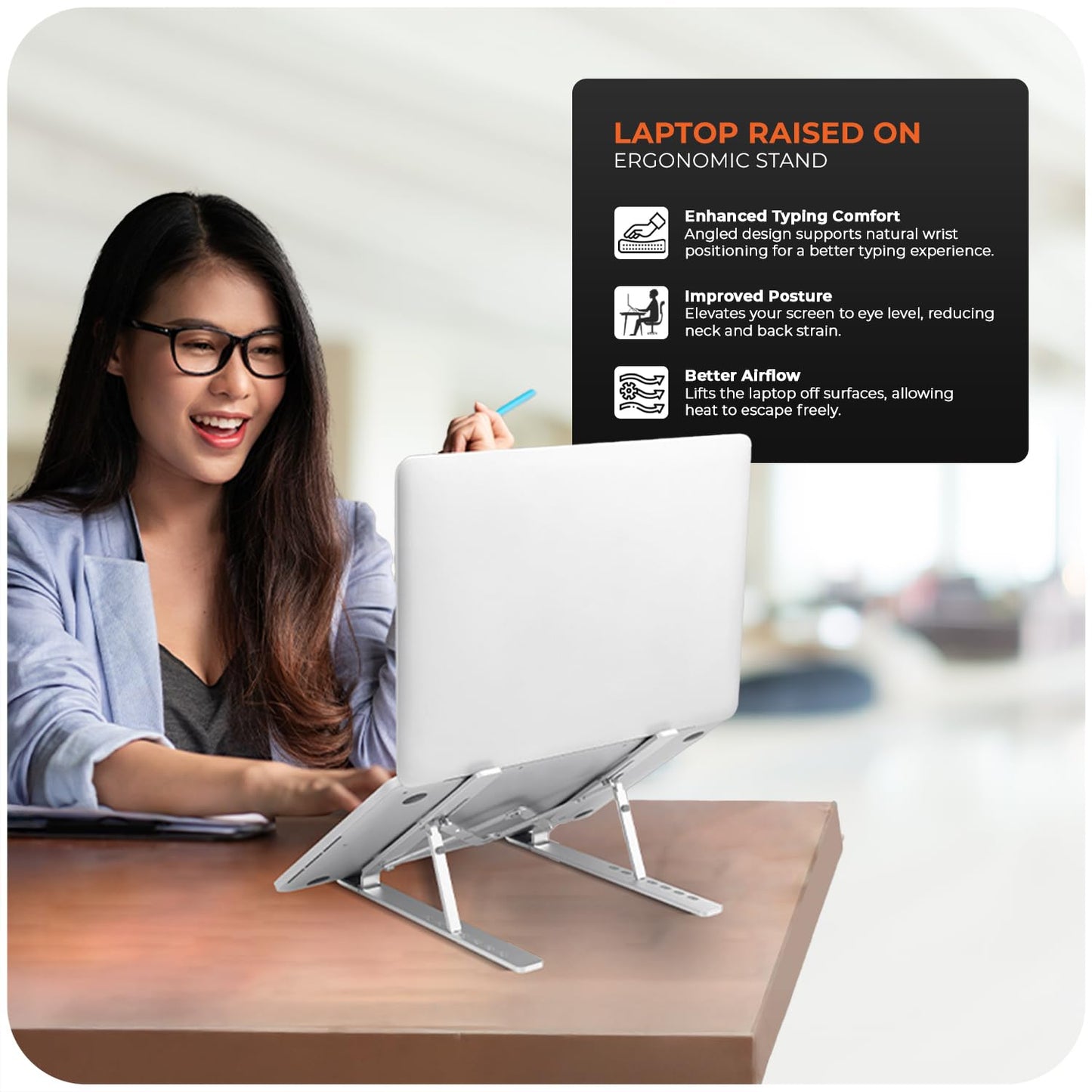 Roe Tenpo Laptop Stand For Desk, 6 Levels Height Adjustable Laptop Riser For Desk, Foldable & Portable, Compatible with MacBook Air/Pro, HP, ASUS