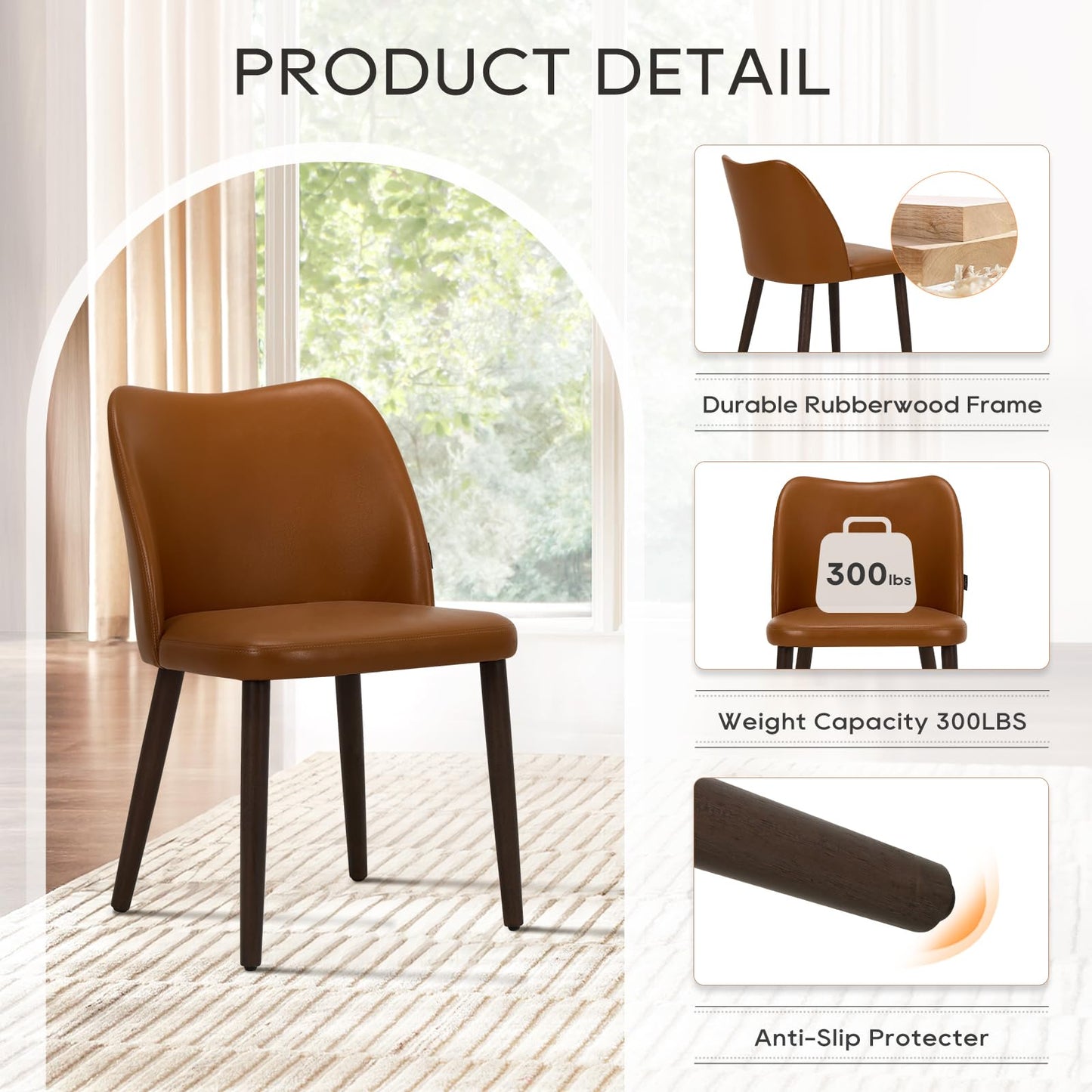 COLAMY Upholstered Dining Chairs, Modern Leather Dining Room Kitchen Side Chair with Padded Seat and Wood Legs for Restaurant/Cafe,White