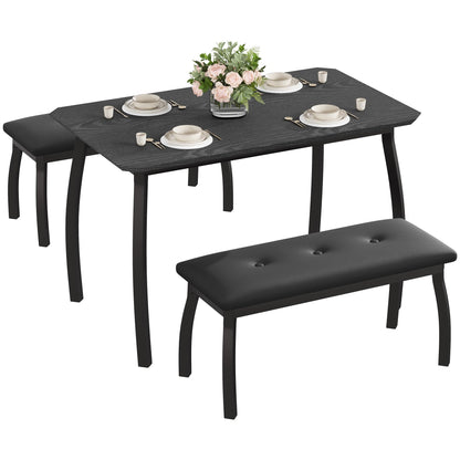 Crevyteg Space Saving Dining Table Set for 4, Modern Kitchen Table and Bench Set with Slide Under Benches for Small Apartments and Breakfast Nooks