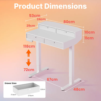 HUANUO Standing Desk with Drawers, 80x53cm, White