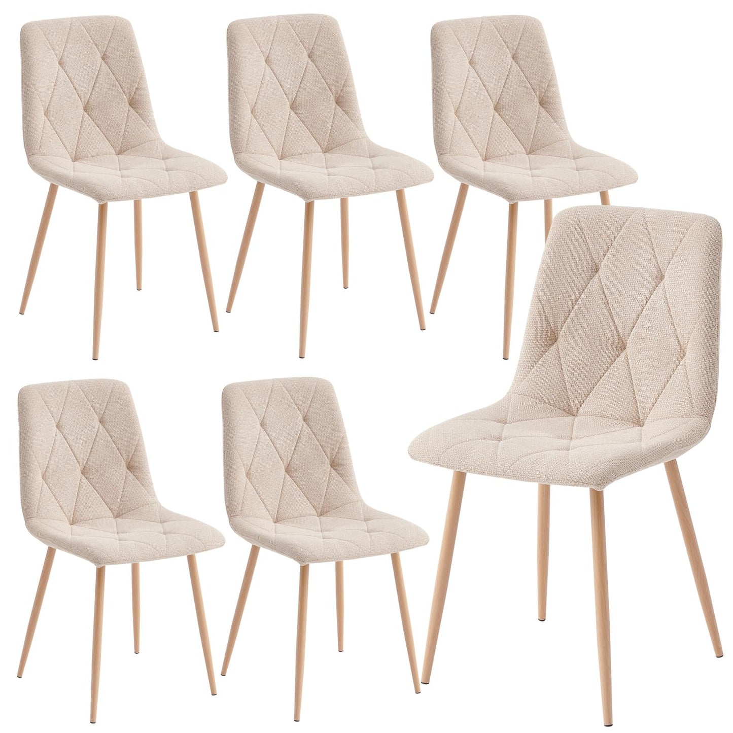 Set of 6 Dining Chairs for Dining Room, Fabric Kitchen Chairs Set, Beige