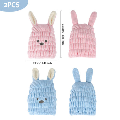 2 Pieces Dry Hair Hat Hair Drying Towels for Women Microfiber Dry Hair Cap with Cute Rabbit Ears Quick Drying Bath Cap Cartoon Hair Turbans Twist