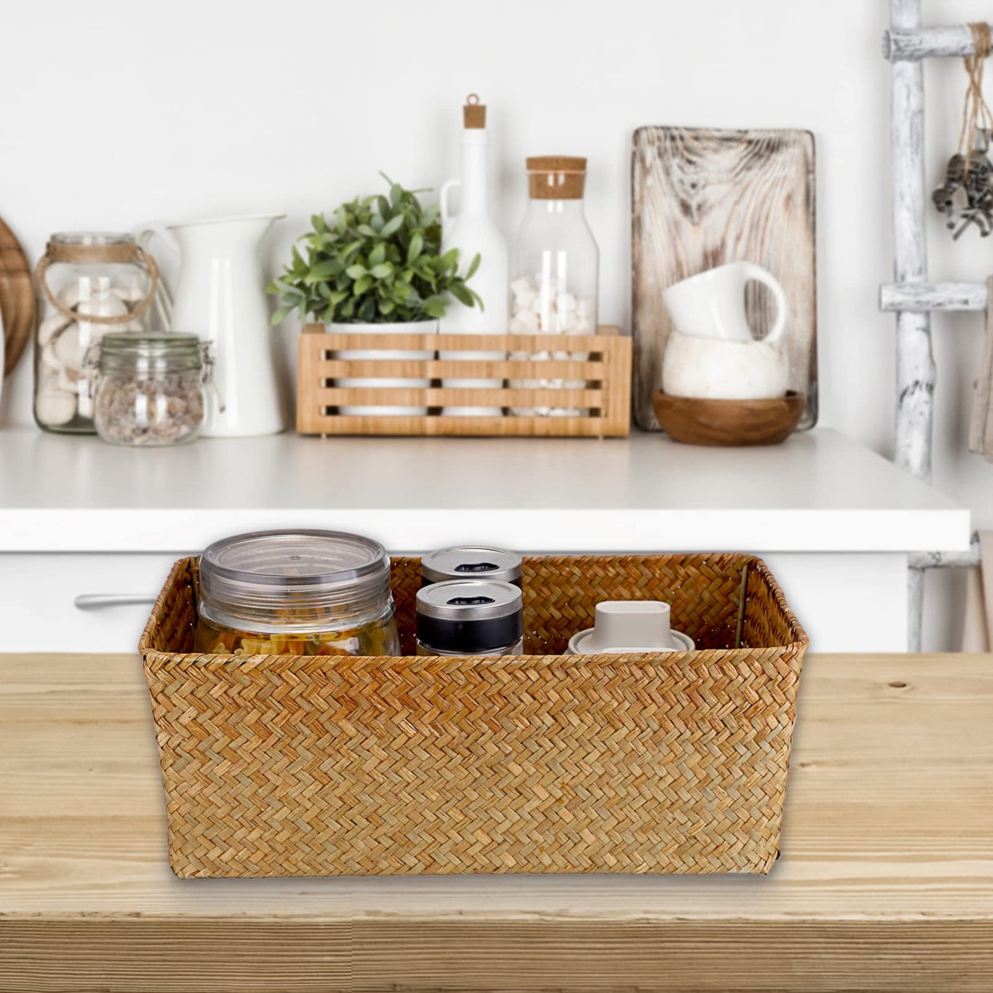 SUMTree Set of 2 Natural Seagrass Nesting Baskets (Caramel, Large)