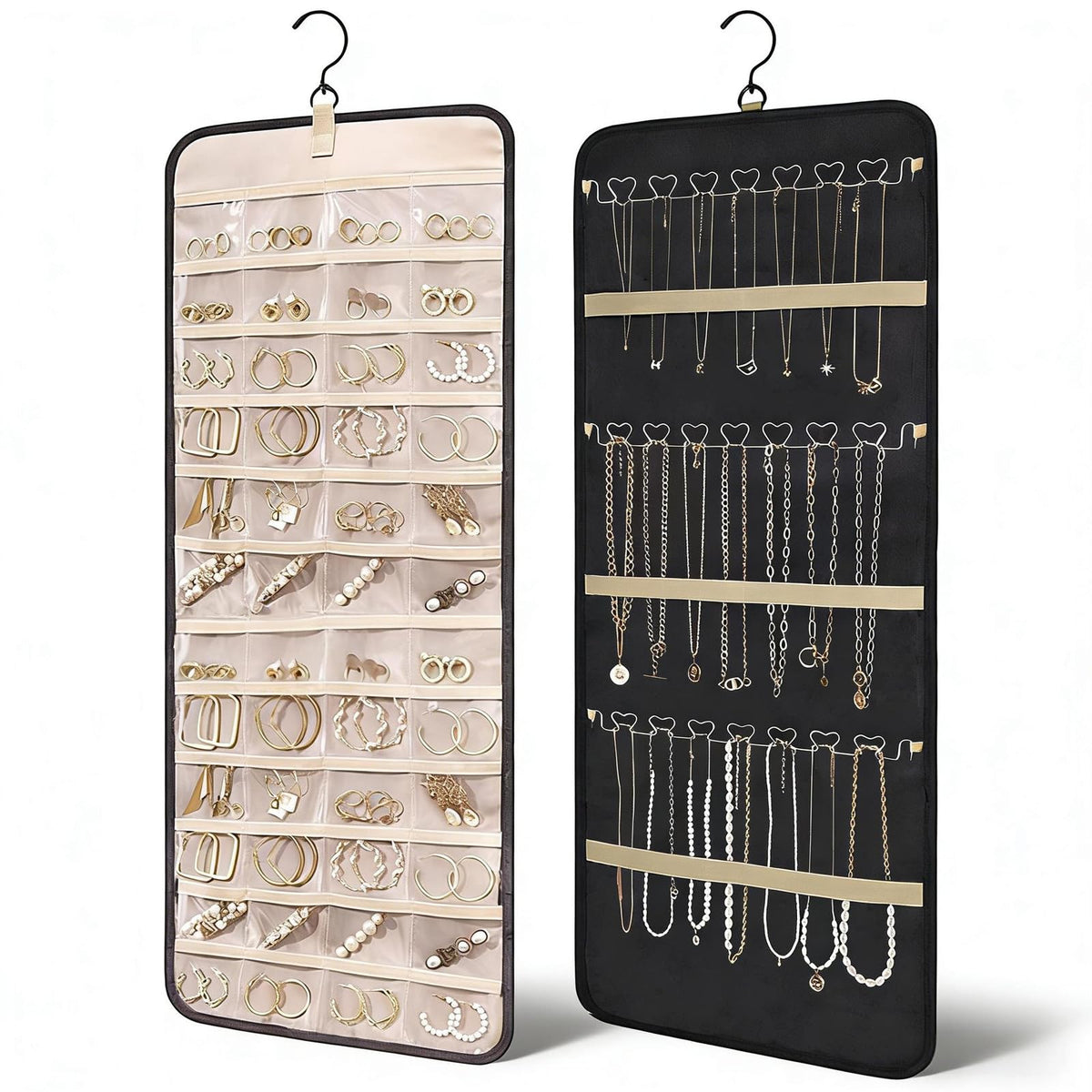 Rthynti Hanging Jewellery Organiser, Dual-Sided Jewellery Storage with Metal Hooks
