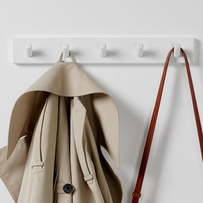 LARHN White Wall-Mounted Coat Rack - 5 Coat Hooks, 43cm