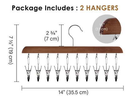 StorageWorks Hat Organiser, Wooden Hangers for Baseball Cap Storage, Set of 2 Cap Organizer with Adjustable Stainless Steel Clips, Fits All Caps