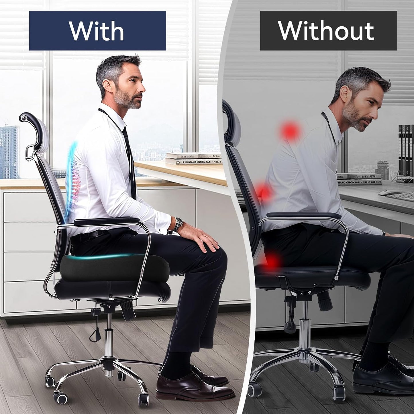 SKYNY Memory Foam Seat Cushion for Tailbone Pain Relief –Office Chair Cushion for Coccyx