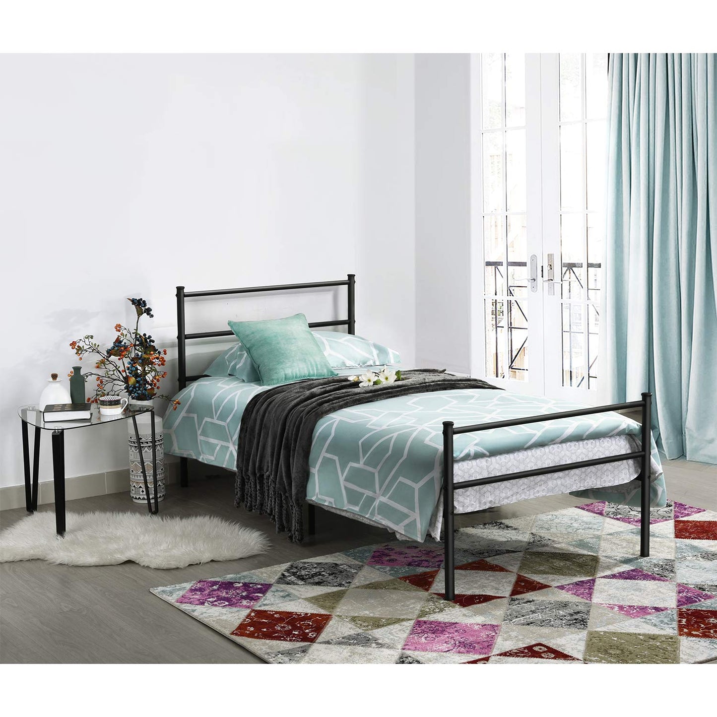 HOMYLIN Single bed simple modern iron metal frame for teenagers/adults, suitable for bedroom, student dormitory and other multiple scenes